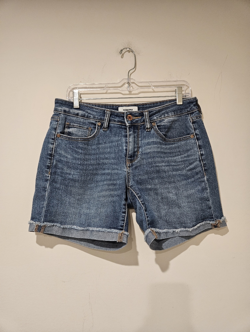 Sonoma Womens Blue Rolled-Hem Denim Shorts, Size 4